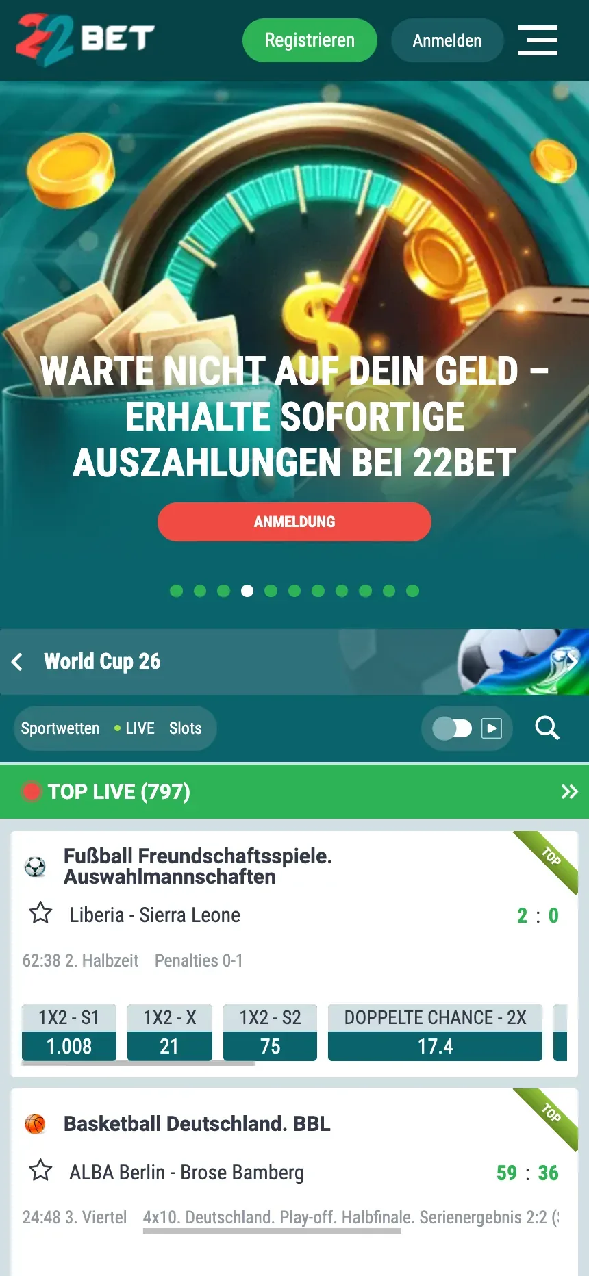 App-Ansicht 2 – 22Bet