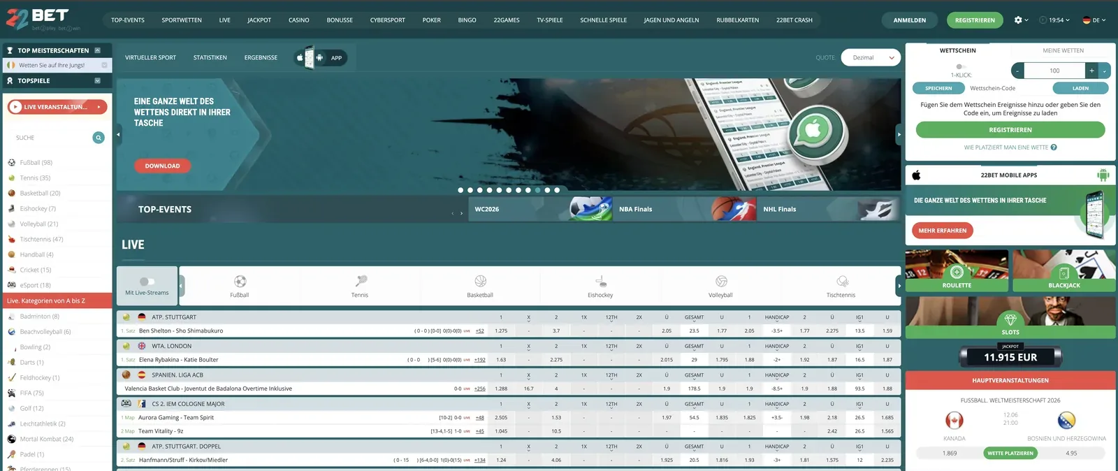 Plattform-Vorschau – 22Bet