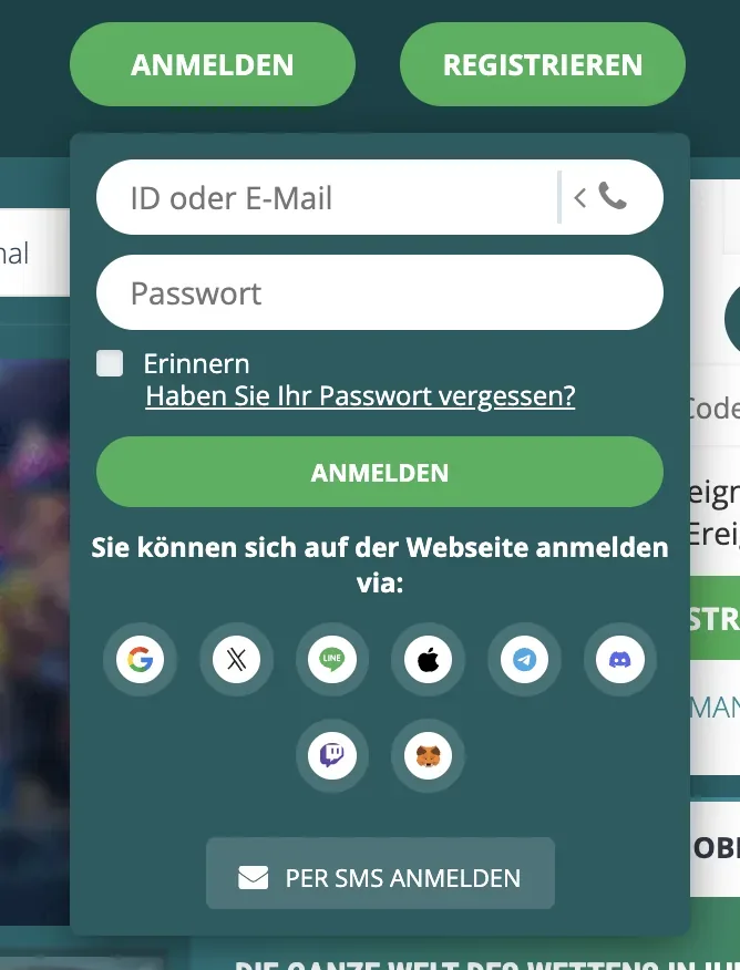 Login-Bereich – 22Bet